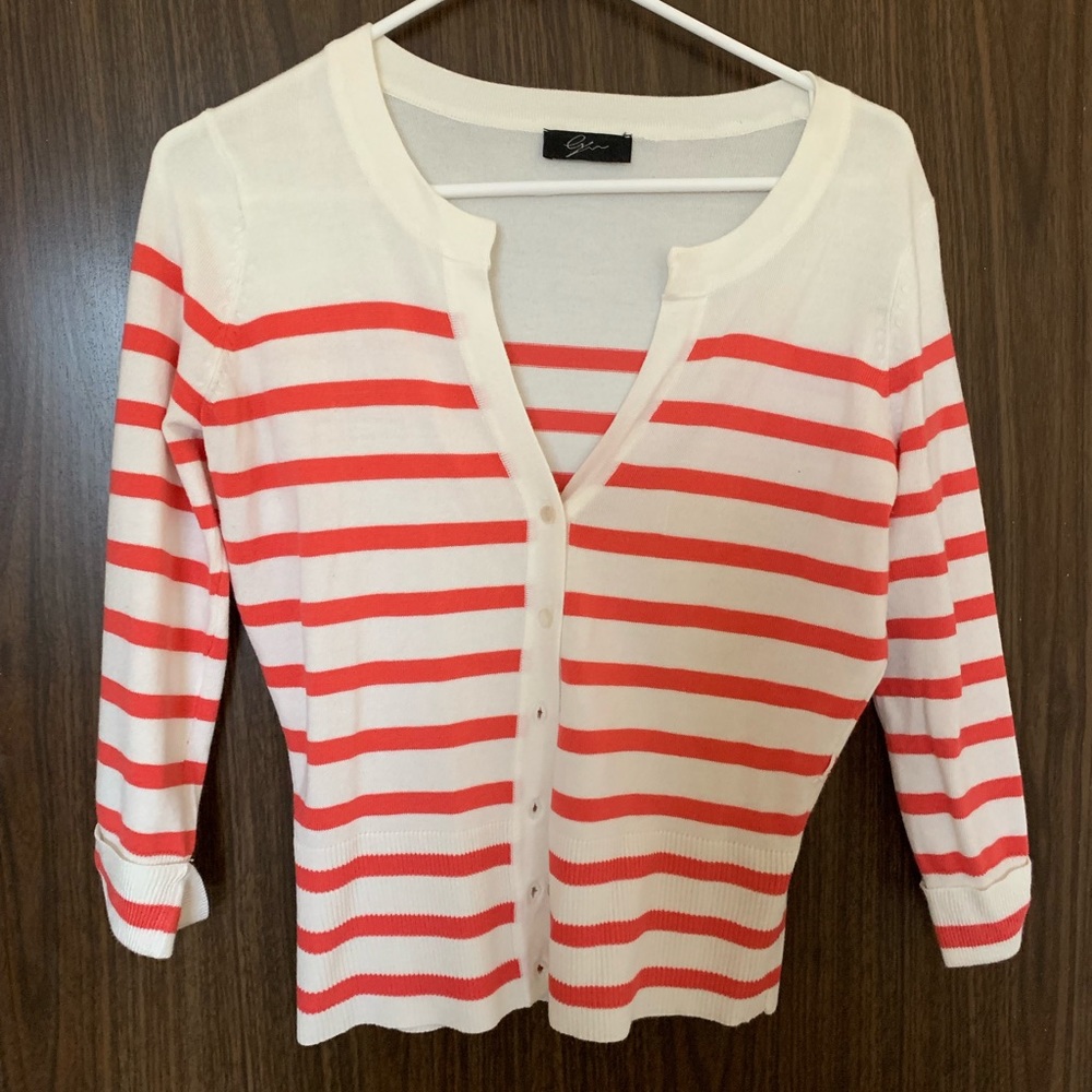 White and Pink Striped Cardigan